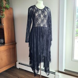 Easel Black Sheer Floral Lace Dress